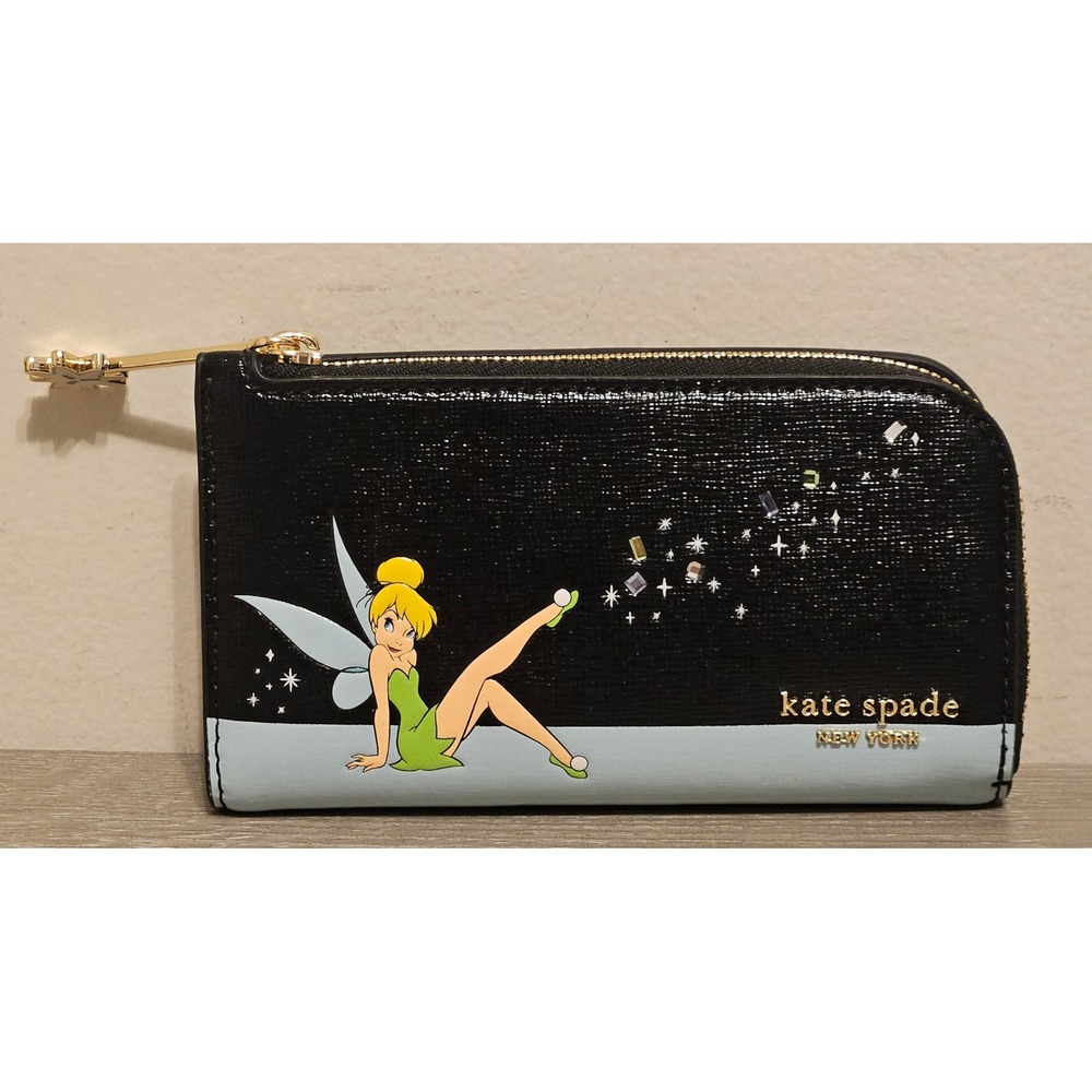 Disney Parks x Kate Spade Tinker Bell Wallet Black Leather Bifold